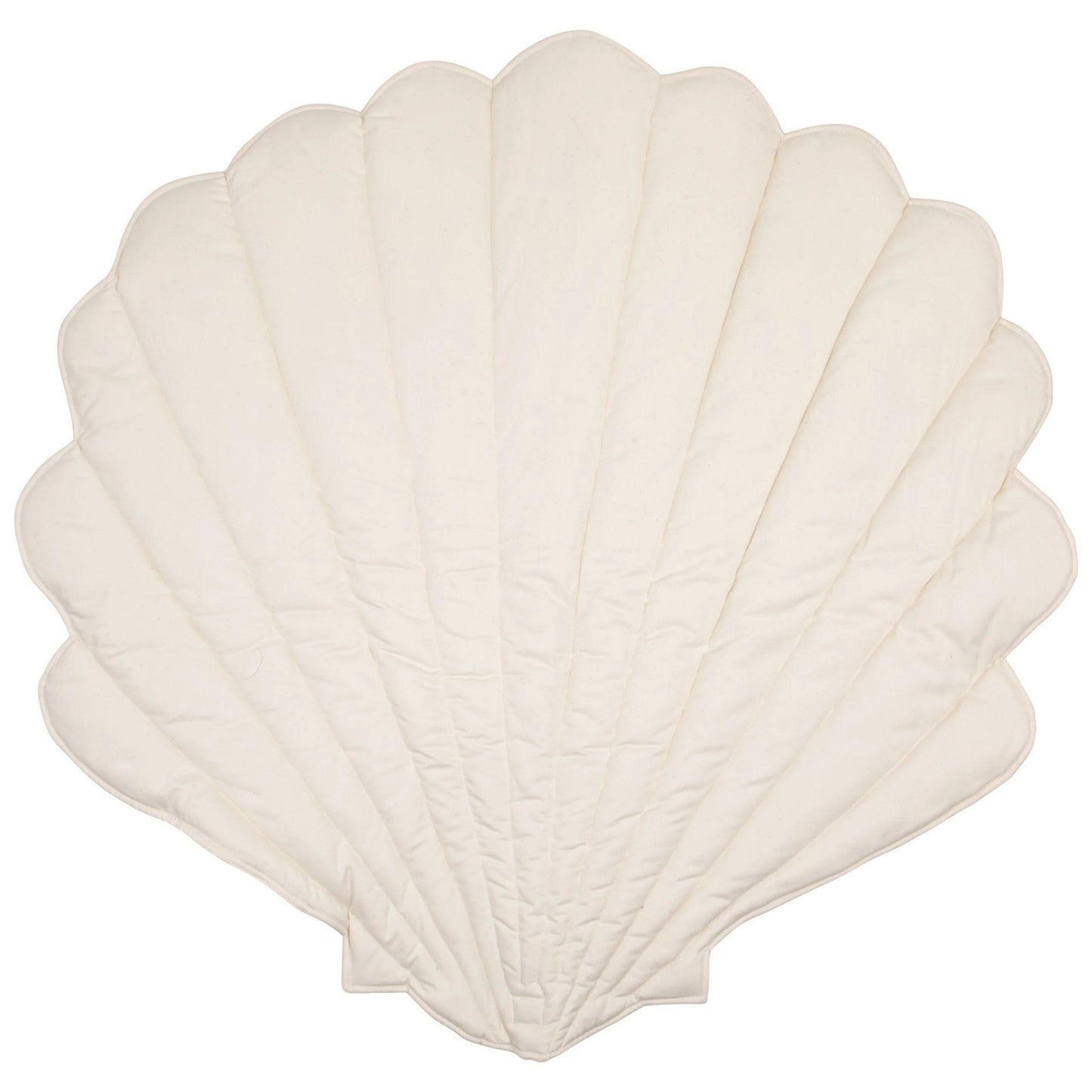 Set of white scallop shell-shaped placemats on a white background