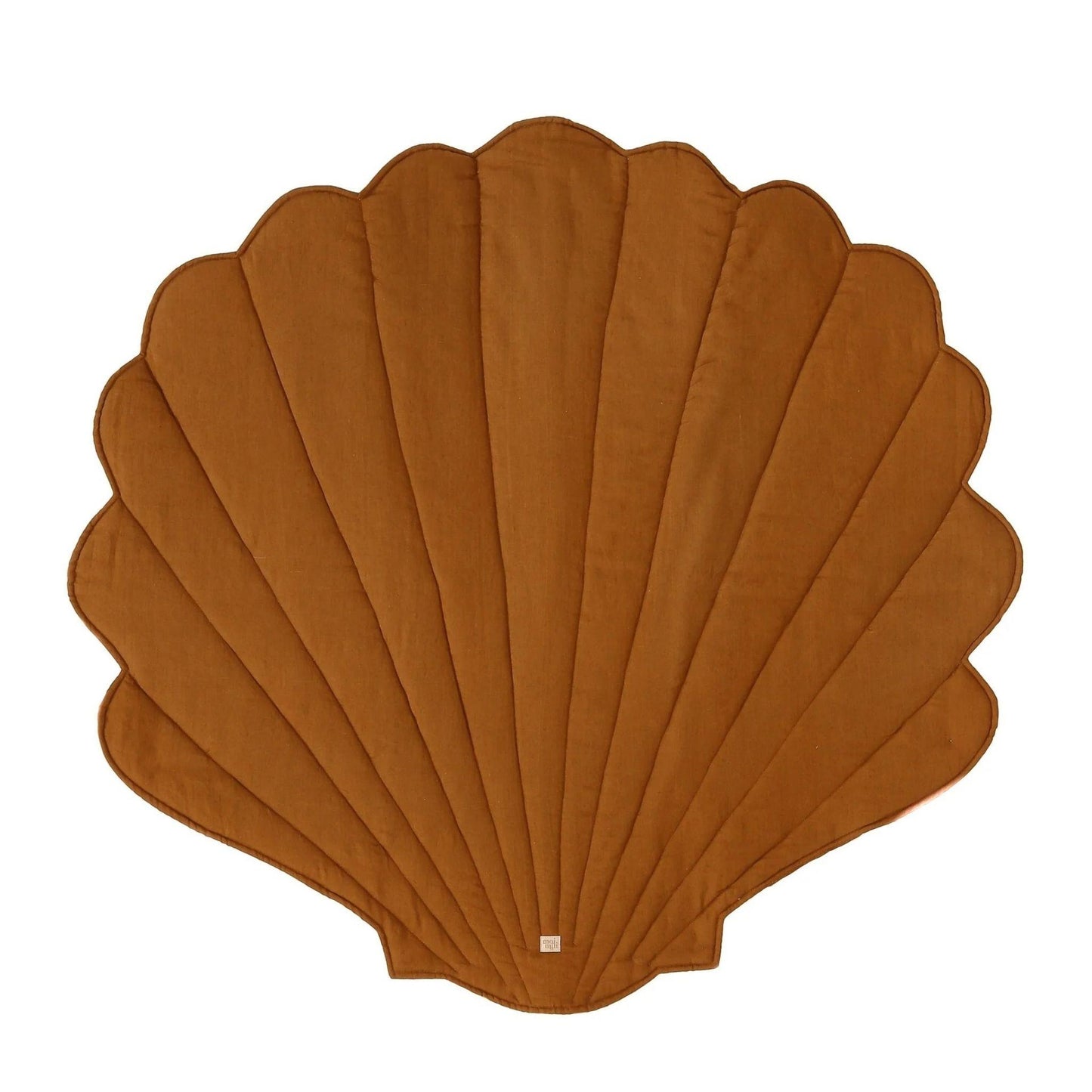 Brown shell-shaped rug on a white background