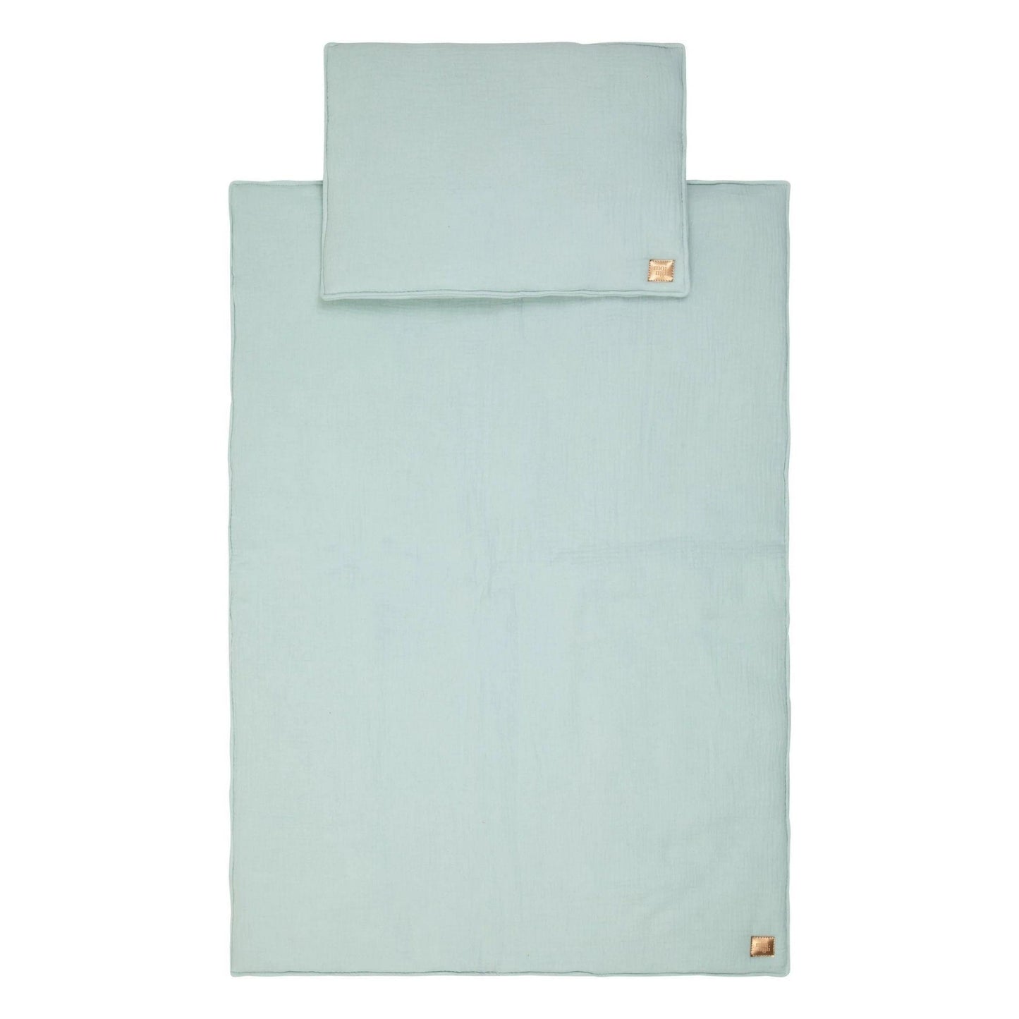 Light blue bed sheet set with matching pillowcase on a white background