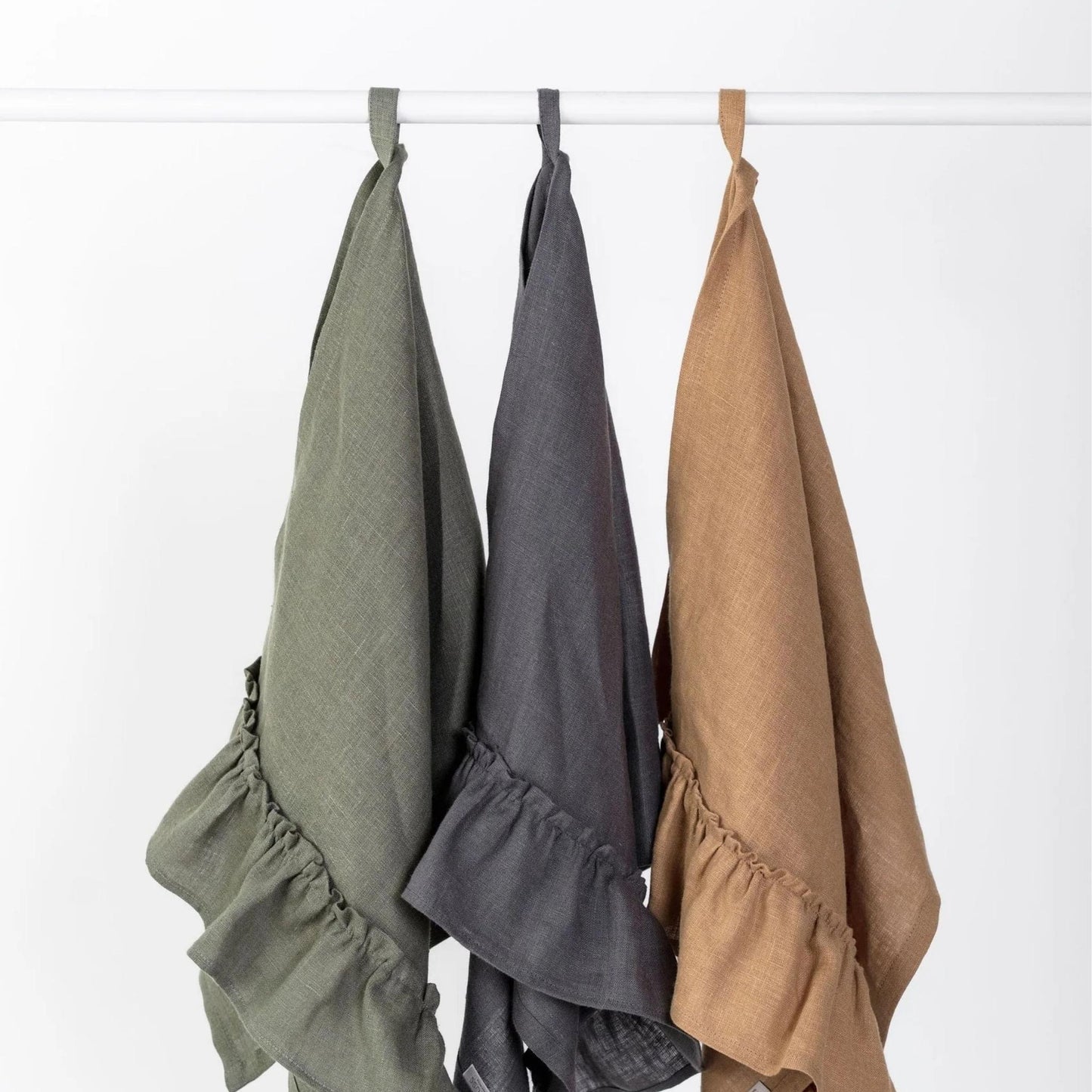Linen Kitchen Towel With Ruffles