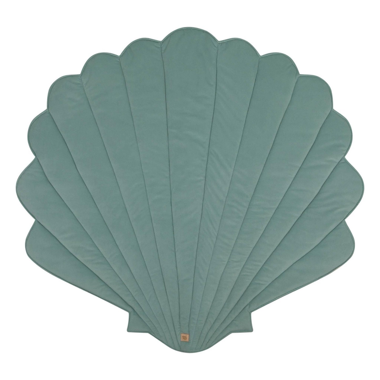 Teal scalloped placemat on a white background