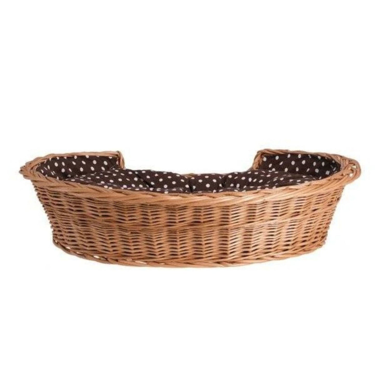 Wicker basket with a black interior on a white background