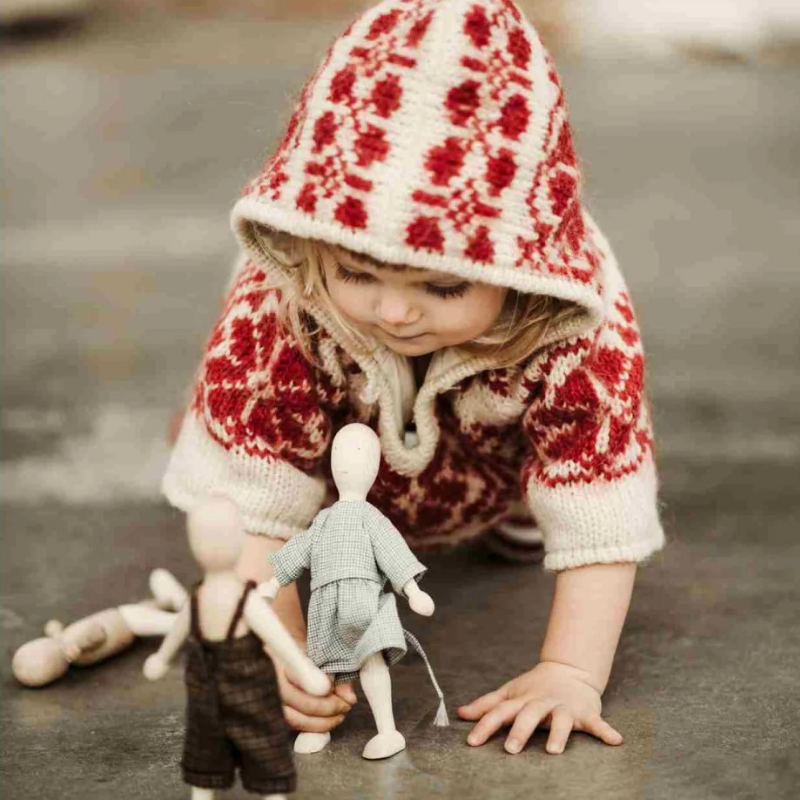Wooden Walnut Doll with Dress