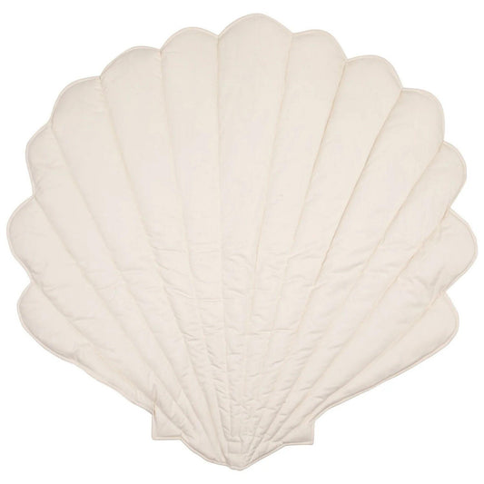 Set of white scallop shell-shaped placemats on a white background