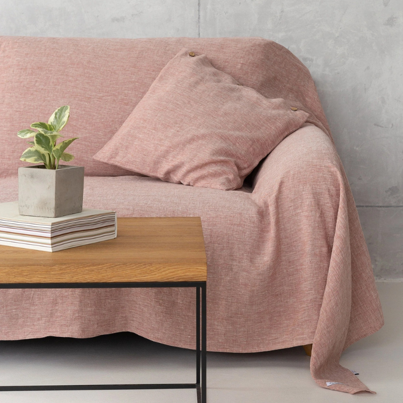 Kivik linen couch cover - Melange Burgundy