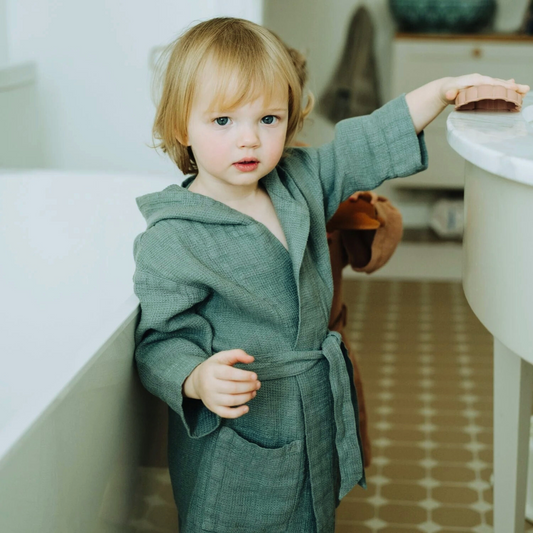 Hamar Linen Bathrobe Kids - Blue Fog