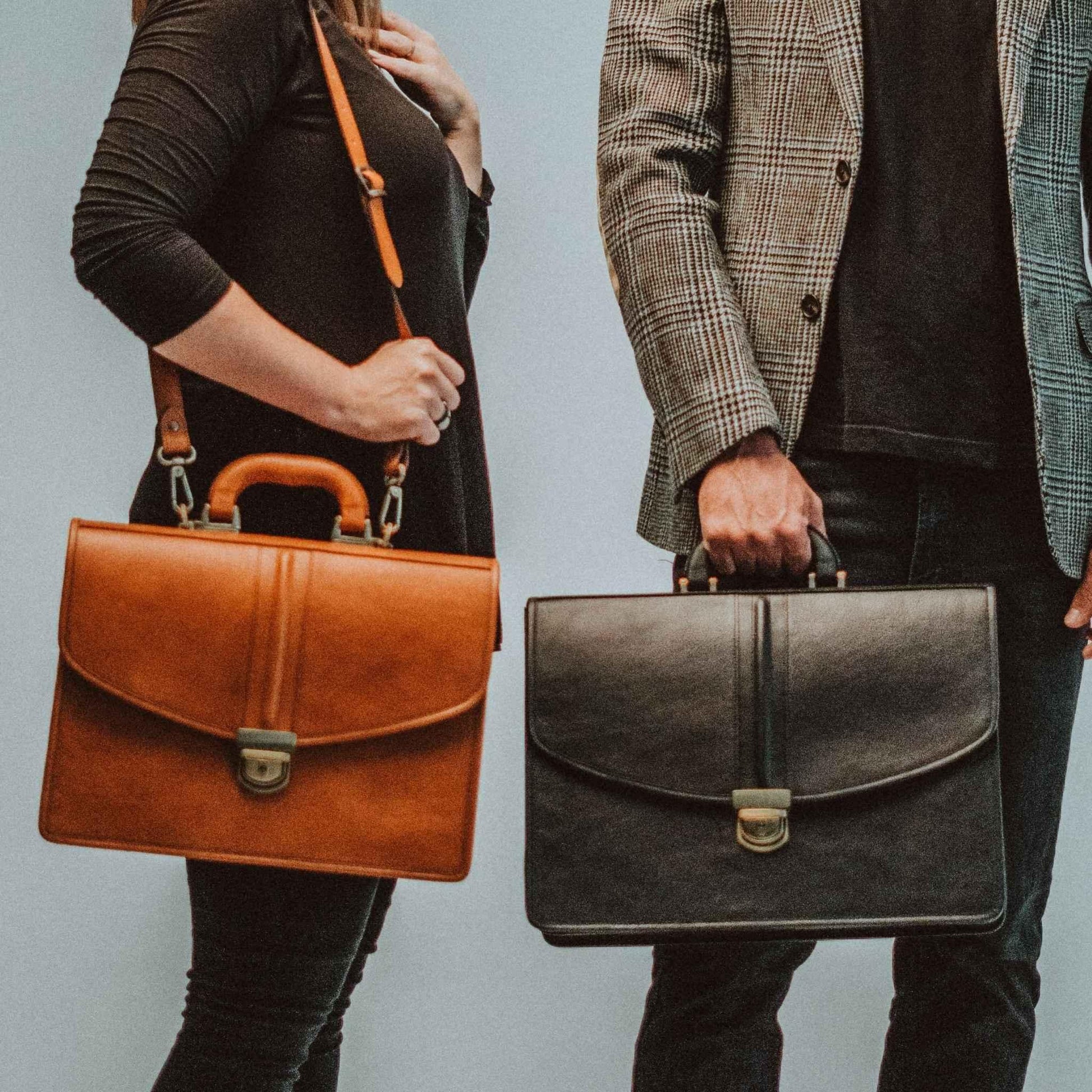 cognac and black briefcase